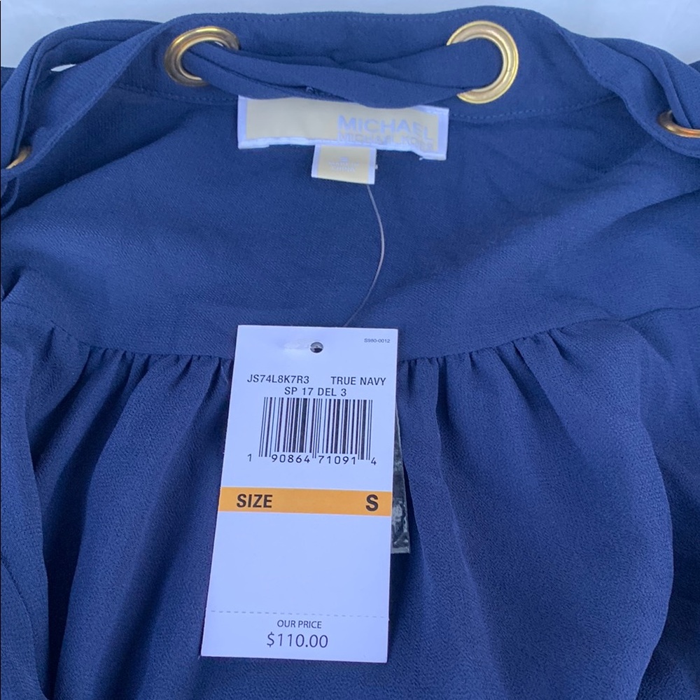 MICHAEL Michael Kors Blue Tie Front High-Low Top - Picture 8 of 10